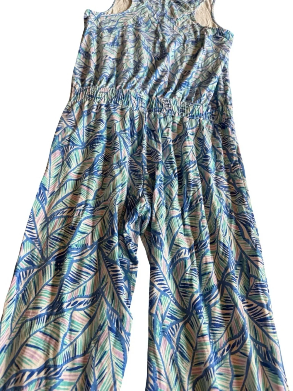 Lilly Pulitzer Paulina Jumpsuit Blue Lets Mango Leaf Stretch Tank Top Size XS